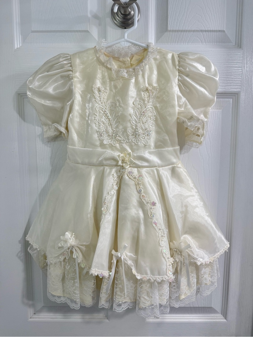Vintage Ivory Satin Lace Flower Girl Dress